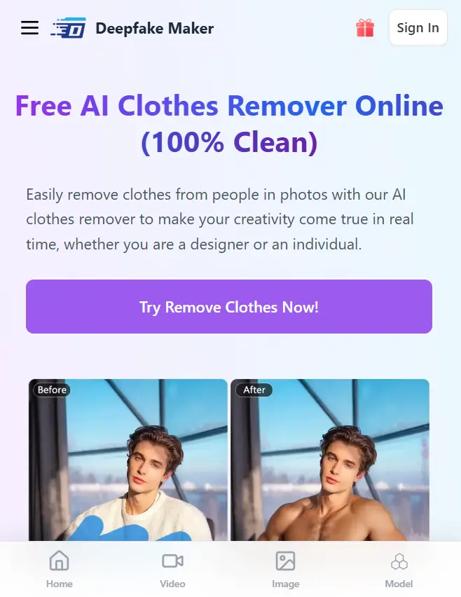 11. DeepFakeMaker – Free AI Clothes Remover