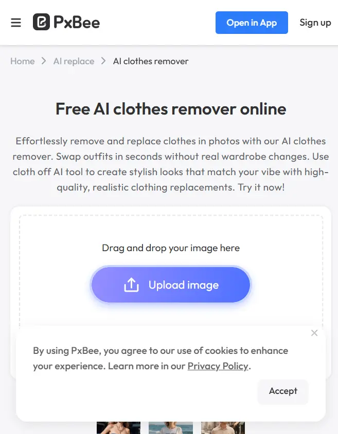 14. PXBee – Free AI Clothes Remover Online